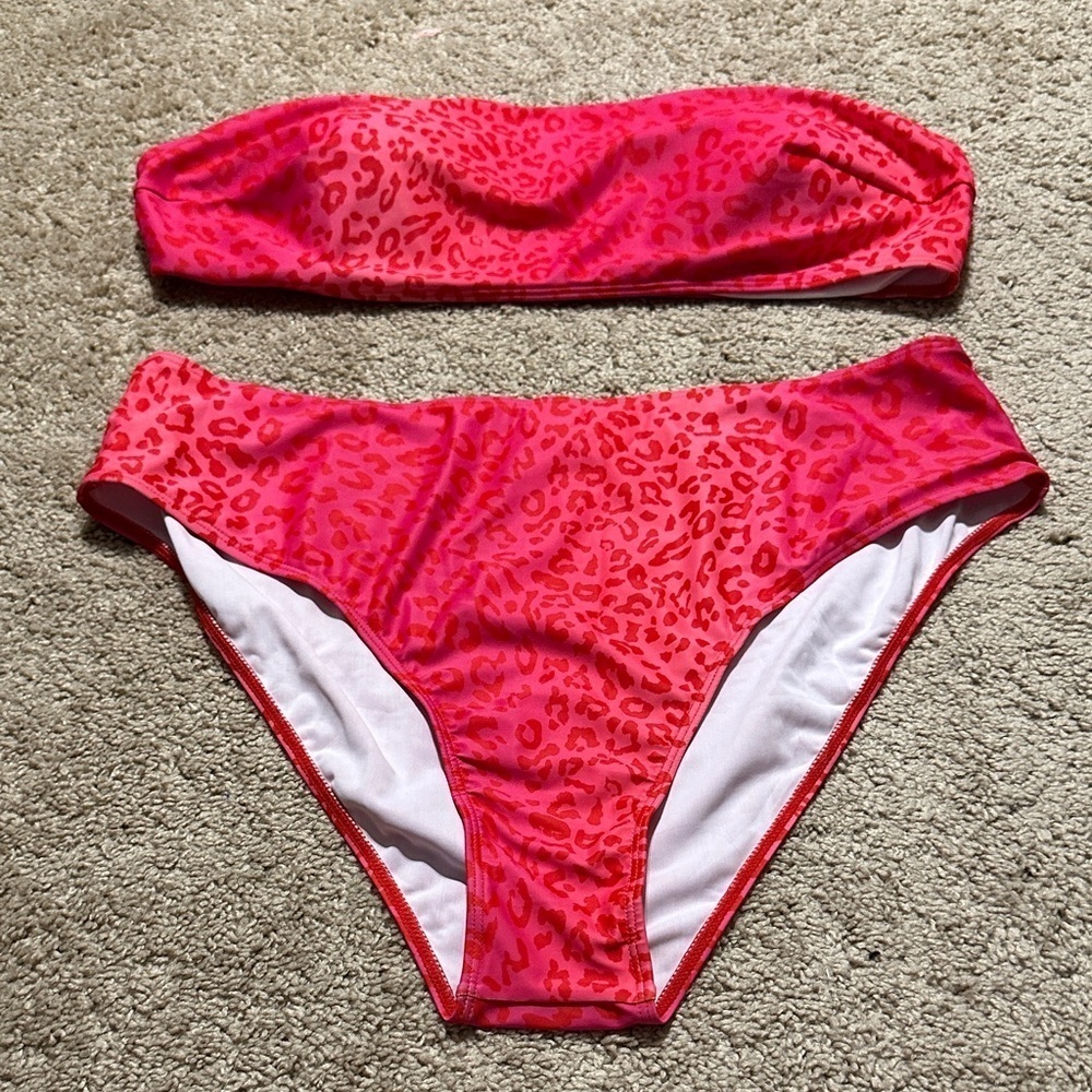 SHEIN Pink Leopard Bikini 3Xl New Bandeau Top High Waist Plus Size